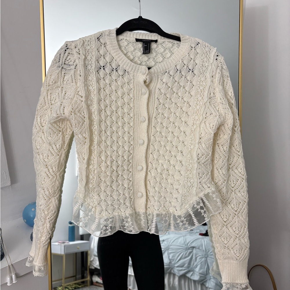 Elegant White Lace Trim Sweater
